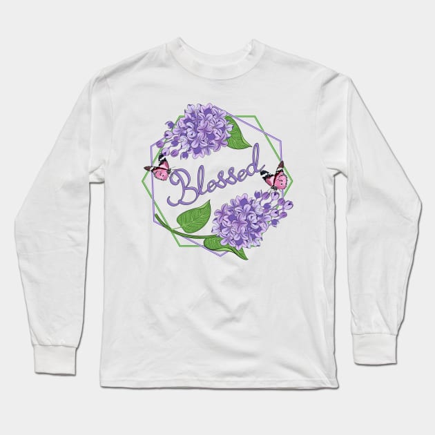 Blessed - Lilacs Flowers Long Sleeve T-Shirt by Designoholic